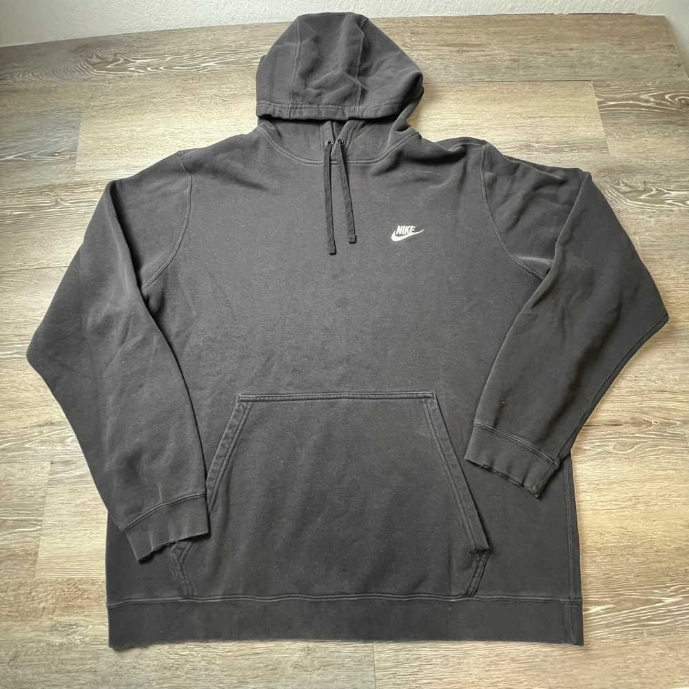 Nike Pullover Hoodie Men XXL Black Embroidered Logo Fleece Sweatshirt Distressed